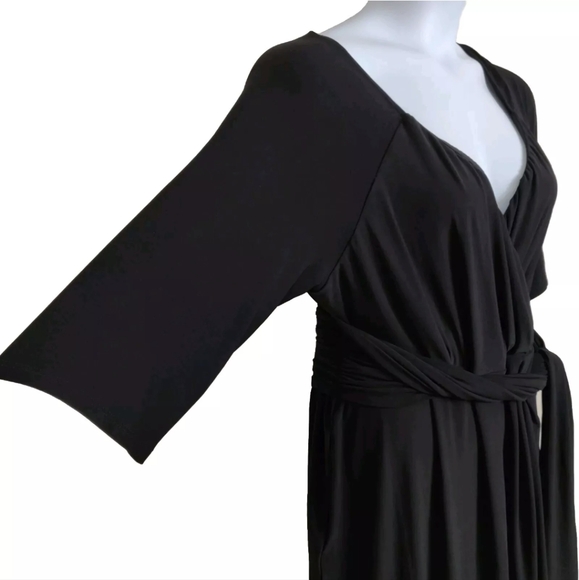 IGIGI Solid Black Stretchy Faux Wrap Dress Formal Cocktail Plus Size 18/20 - Picture 3 of 14